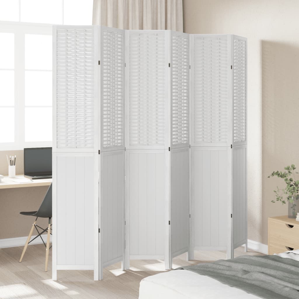 Room Divider 6 Panels White Solid Wood Paulownia